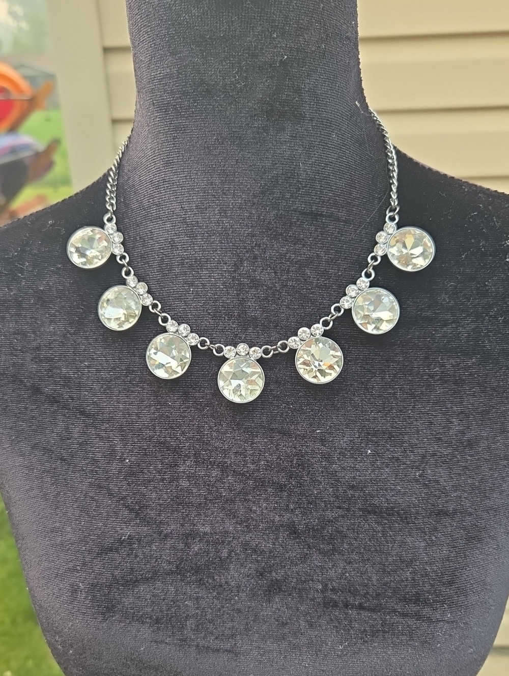 Silver Crystal Disc Statement Necklace - Women's Jewelry